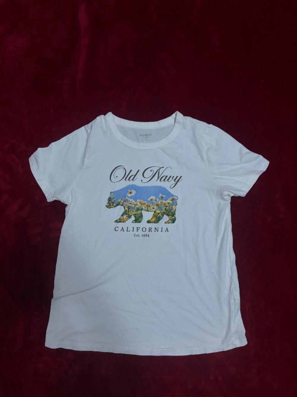 Old Navy Everywear Off White Graphic Tee Floral California Bear Shirt Women’s XS